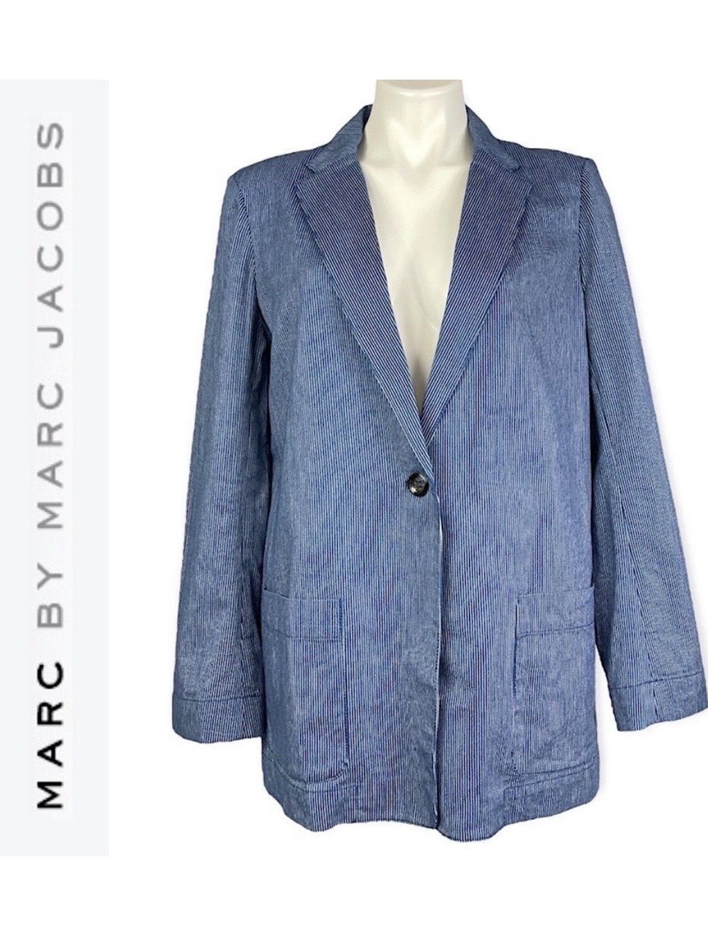 Marc Jacobs lightweight blazer indigo & white pinstripe NEW with tags XL